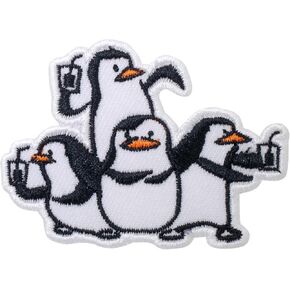Four Penguin Party Patches Iron on Embroidered Badge Saw On Patch for Jeans, Clothing, Bags, Jackets, Caps