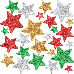 24 Pcs Sequin Star Iron on Patches in 4 Sizes Embroidered Decorative Shiny Stars Patches for Clothing Bags Jackets Jeans Hats Backpacks Costume Accessory（Sliver, Star）