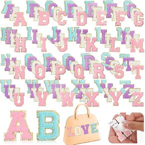 Molain 104 PCS Chenille Letter Patches Iron on Letters, Self Adhesive Patch Varsity Letters Chenille Embroidered Patches for Clothing, Hat and Backpack (White, Pink, Purple)