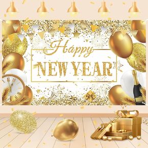 الذهب الأبيض سنة جديدة سعيدة الديكور راية بريق الذهب سنة جديدة سعيدة خلفية راية لرأس السنة الجديدة حفلة ليلة لوازم الصور 2025 السنة الجديدة خلفية راية رأس السنة الجديدة لوازم الحفلات 2025 in Kuwait