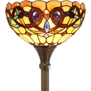 WERFACTORY Tiffany Floor Lamp Serenity Victorian Stained Glass Light 12X12X66 Inches Pole Torchiere Standing Corner Torch Uplight Decor Bedroom Living Room Home Office S021 Series