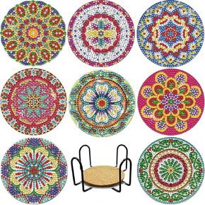 8 Pieces Diamond Painting Coasters Kit with Holder, Diamond Art Coasters, DIY Diamond Art Crafts Projects, Diamond Dot Kits for Adults and Beginners (Mandala)
