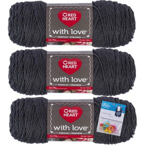 Red Heart Yarn Red Heart with Love Yarn - Platinum - 3 Pack Bundle with Bella Crafts Stitch Markers