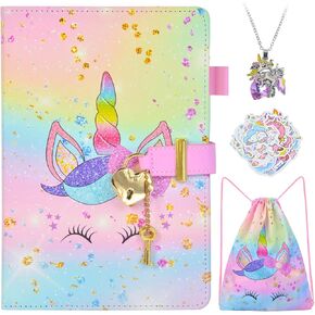 Diary with Lock for Girls Unicorn Journal Notebook Drawstring Bag Necklace Gifts Set for Kids