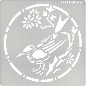 Aleks Melnyk No.467 استنسل معدني، طائر على فرع شجرة، فروع مع زهور، حيوانات برية، استنسل صغير، قطعة واحدة، قالب لحرق الخشب، النقش، الصياغة، سجل القصاصات، الفن in Kuwait