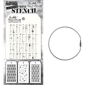 Tim Holtz Stampers Anonymous Mini Layering Stencils, Set #57, 1 Cable Binder Ring, September 2023 Release, Bundle of 2 Items (CAR2THMST057)