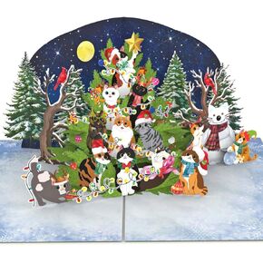 Cat Christmas Card, Pop Up Christmas Card Cat for Kids, Son, Daughter, Mom, Dad, Husband, Wife, 6 x 8 inch Christmas Card With Envelope, Popup Christmas Card for Family and Friend, Cat Holiday Cards