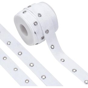 BENECREAT 8 Yards White Cotton Grommet Eyelet Twill Tape, 1 inch Wide Metal Eyelet Ring Ribbon Strip for Sewing Crafts Making, Hole: 4mm