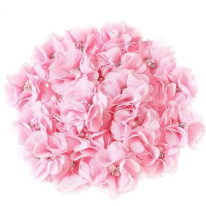 30Pcs Sewing Fabric Applique for Clothing Fabric Pink Flowers for Craft Dresses, Rhinestone Pearl Pink Chiffon Flower Women DIY Rhinestone Pearl Projects Ribbon Bows Hair Accessories Headbands Flower