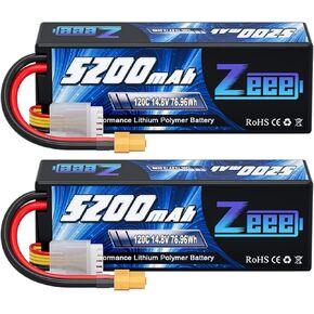 Zeee 4S Lipo Battery 5200mAh 14.8V 120C Hard Case RC Battery with XT60 Plug for RC Car Truck Vehicles RC Buggy Truggy 1/10 Scale Racing Crawler Monster RC Hobby Models(2 Pack)