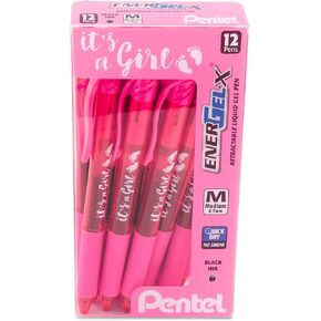 Pentel EnerGel-X Retractable Gel Pen, (0.7mm) Med. line, Sky Blue Ink- It's a Boy! Dozen Box (BL107SPC12)