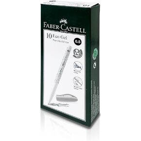 Faber-Castell Sustainable Eco Gel Fast Dry Pen Made From 100% Recycled Plastic - Super Smooth Gel Ink, Ergonomic Writing, Non-Smudging & Non-Smear (Box of 10) (0.5mm Black)