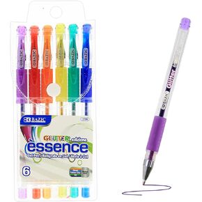 BAZIC Glitter Color Gel Pen w/Cushion Grip, 6/pack, Assorted Color