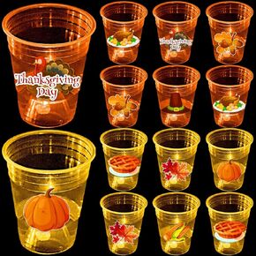 mishunyus 24 Pcs Glow Thanksgiving Cups for Thanksgiving Party Favors for Orange Yellow Cups, Fall Party & Thanksgiving Party Nighttime Event Decorations(16 oz)