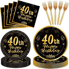 96Pcs 21st Birthday Decorations Black Gold Party Tableware Table Decorations 21st Birthday Plates Napkins Dinnerware for Boys Girls 21 Years Old Birthday Party Favor Serves 24