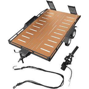 RC Alloy Aluminium Flatbed Trailer Kit Upgrades Part for 1/8 1/10 RC Crawler TRX4 TRX6 Axia1 SCX10 D90 Redcat GEN8,Trailer with Trailer Hook Coupler & Kinetic Winch Strap,Black w/Brown