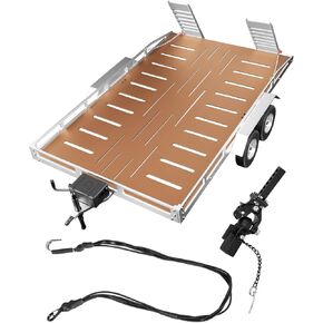 RC Alloy Aluminium Flatbed Trailer Kit Upgrades Part for 1/8 1/10 RC Crawler TRX4 TRX6 Axia1 SCX10 D90 Redcat GEN8,Trailer with Trailer Hook Coupler & Kinetic Winch Strap,Black w/Brown in Kuwait