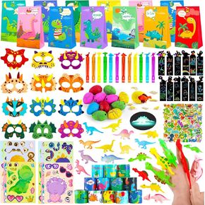 Miucat Dinosaur Party Favors Serve 12, Dinosaur Birthday Party Supplies, Dino Party Favor Bags for Boys Birthday, Dinosaur Goodie Bags Fillers Pinata Stuffers, Dinosaur Themed Party Toys