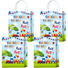 Brattol 16 Pcs Chugga Chugga Two Two Birthday Party Bags Train Theme Design - Ideal Train Birthday Decorations & Party Supplies for Two Years Old Baby’s Celebrations, Precious Mothers