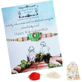 Adult Rakhi | Rakhi for Brother :Rakhi for Bhaiya :Handcrafted mauli Rakhi Combo with Greeting Card & Roli Chawal: Rakshabandhan Traditional moli Rakhi for Men