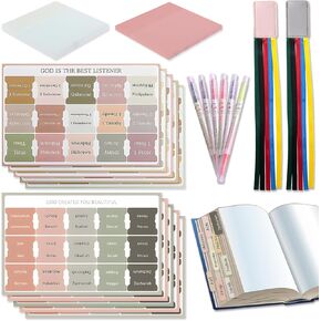 258 pcs Bible Tabs Kit, 150 Bible Indexing Tabs with 2 Bible Ribbon Bookmarks, 6 Colored highlighters, 100 Transparent Sticky Notes, Bible Journaling Supplies Bible Book Tabs for Women Study Bible