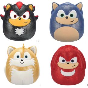 Squishmallows Kellytoy Christmas 2024 Metallic Sonic, Knuckles, Tails, Shadow Plush Toy (8/'' Set of 4 Sonic) 8 inch