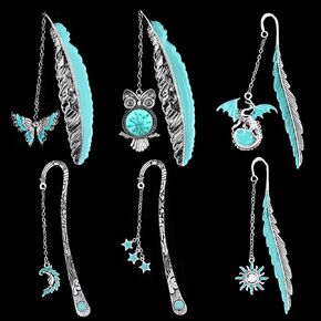 6Pcs Vintage Feather Metal Bookmark, Glow in The Dark 3D Luminous Bookmarks, Unique Bookmarks Cool Bookmarks for Kids Students Gifts Women Men Book Lovers Teachers Reader