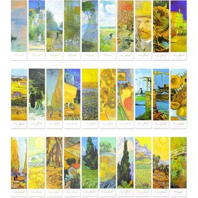 Bookmarks, 30PCS Vintage Style Paper Bookmarks, Van Gogh and Monet Art Works Aesthetic Bookmarks for Kids Women Men Book Lovers (5.9 x 1.6 inches)
