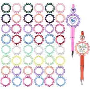 CoscosX 48 Pcs 42 mm Round Acrylic Focal Frame Circle Loop Bulk Flower Focal Beads Loop with 2 Holes for DIY Beaded Pen Keychain Necklace Bracelet Hanging Ornament Clothing Accessories (12 Colors)