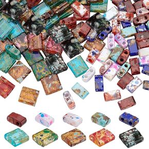 BENECREAT 200Pcs 10 Colors 2 Hole Glass Seed Beads, Rectangle Antique Style Tila Beads for Jewelry Necklace Bracelet Earring, Hole: 0.5~0.8mm