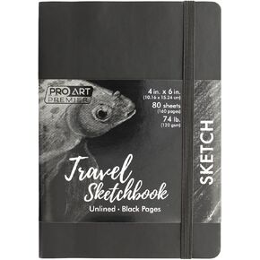 Pro Art Premier Sketch Book Travel 6"x 4" Black 74lb Black 80 Sheets, Sketch Book, Sketchbook, Drawing Pad, Sketch Pad, Drawing Paper, Art Book, Drawing Book, Art Paper, Sketchbook for Drawing