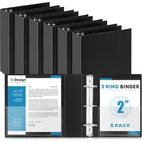Henoyso 6 Pcs Mini Durable 3 Ring Binder 2" Round Rings with 2 Insert Pockets, Fits 5.5" x 8.5" Paper, holds up to 375 sheets Black Three Rings Plastic Mini Binders for School, Office Use, Photo Album