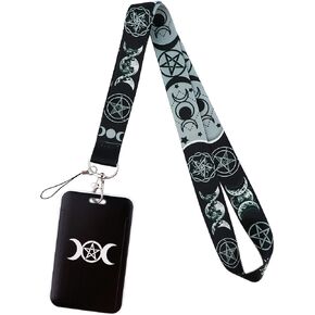 Cool Moon ID Lanyard Badge Holder for Women Men Key Card Holder Keychain Holder Vertical Black