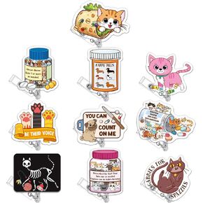 10 Pcs Funny Vet Tech Badge Reel Animal Badge Reel Dog Badge Reel Cat Retractable ID Card Holder Veterinary Gift Vet Tech Accessories for Veterinary Office Christmas Birthday