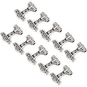 UNICRAFTALE 10pcs 3.5mm Stainless Steel Pendants Viking Thor's Hammer Knot Charms Antique Silver Pendant for Bracelets Necklace Jewelry Making Crafting Supplies