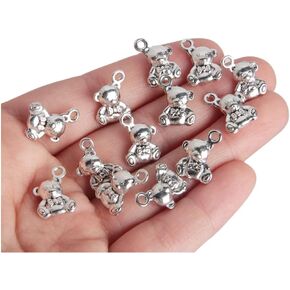 Wixine 100Pcs 15 x 10 mm Antique silver plating Bear Charms Pendant jewelry findings for DIY