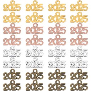 1 Box 100pcs 2025 Charm Bulk Gold Year Charms Alloy Rose Gold Antique Silver Bronze Years Number Letter Charm for Jewelry Making Charms Graduation Tassel Necklaces Bracelets Crafts DIY