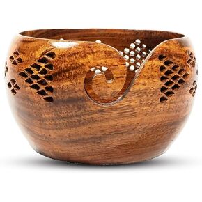 Handmade Wooden Yarn Bowl - Premium Yarn Bowls for Crocheting & Knitting - Handcrafted Wooden Crochet Bowl - Yarn Holder for Tangle-Free Yarn Control (7×4 inch - Rosewood)