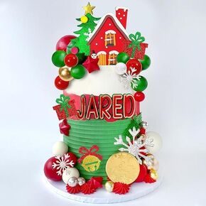 40PCS Christmas Cake Toppers Merry Christmas Cake Decoration with Christmas Tree Colorful Pearl Ball Cake Picks for DIY Cake Insert Decorations Winter Xmas Birthday Party Supplies