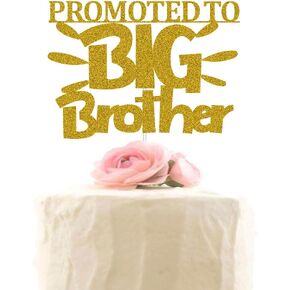 XIUHUBA Promoted to Big Brother Cake Topper Newborn Baby Decorations Pregnancy Announcement Party Decor Big Bro Baby Shower Gold Glitter