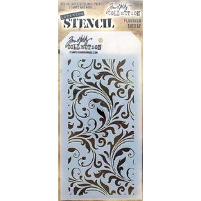 Stampers Anonymous THS-032 Tim Holtz Layered Flourish Stencil, 4.125 x 8.5 , White