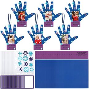 24 Sets Winter Snowflake Handprint Crafts for Players DIY Christmas Frame Craft Make Your Own Snowflake Picture Frame Craft Holiday Party Birthday Home Winter Fun Activities