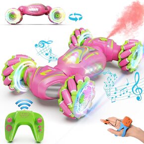 Remote Control Car, Pink RC Cars for Girls, Gesture Control Stunt Car with Light & Music, 4WD, 360° Rotating, 2.4Ghz Remote Control Car Toys, Birthday Gift for Kids Age 6+