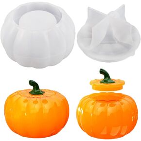 Pumpkin Jar Silicone Molds Halloween Jar with Lid Resin Mold Halloween Candy Jars Epoxy Resin Molds Candle Holder Jewelry Box Container Epoxy Molds Pumpkin Silicone Mold Halloween Decor Resin Supplies