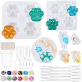 OLYCRAFT 45PCS Pet Theme Silicone Molds Dog Bone & Footprint Resin Molds Silicone Bear Paw Print Casting Mould for Resin Epoxy Crafting Pendant Jewelry Making