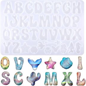 Silicone Alphabet Resin Molds, Alphabet Keychain Molds with Holes, Silicone Letter Molds for Resin Casting for DIY Keychain Jewelry Making