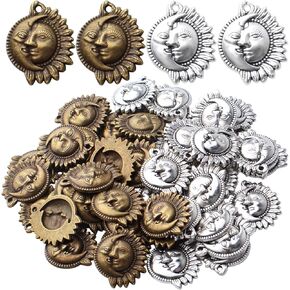 50pcs Sun and Moon Charms Pendants Alloy Sun Smile Charms Celestial Charms Craft Supplies for Necklace Bracelet DIY Jewelry Making Accessories