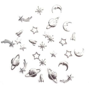 28 Pcs Moon Cosmos Themed Resin Fillers Charms Gold Small Star Spaceship Planet Pendant Accessories for DIY Craft Jewelry Necklace Bracelet Earring Home Decoration