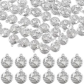 RP Remarkable Power, 50 Pack Silver Earth Globe Planet Charms Pendants Globe Charm for DIY Necklace Bracelets Earrings Jewelry Making