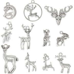 Honbay 66PCS Christmas Elk Deer Charms Pendant Antique Silver Alloy Animal Deer Charms Ornaments Cute Reindeer Pendant for Keychains Zipper Pulls Bracelets Necklaces Jewelry Making DIY Crafts